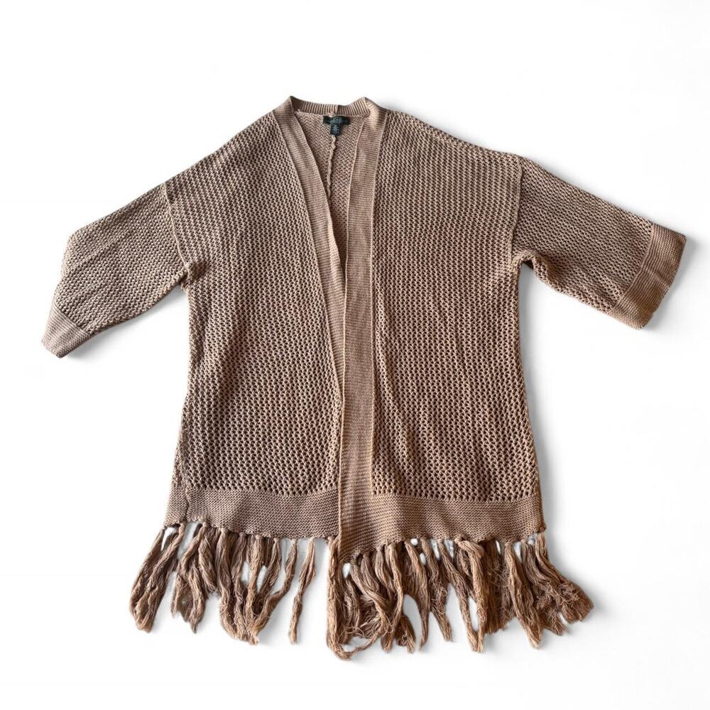 Ralph Lauren Lauren Jeans Co Fringe Cardigan Women’s M Tan Open Knit - Picture 3 of 5